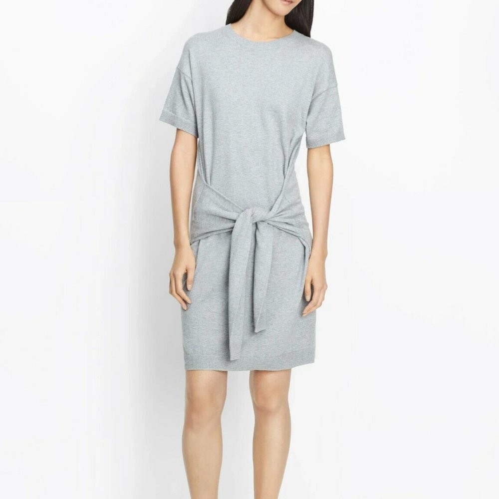 Vince Light Gray Tie-Front Short Sleeve Dress